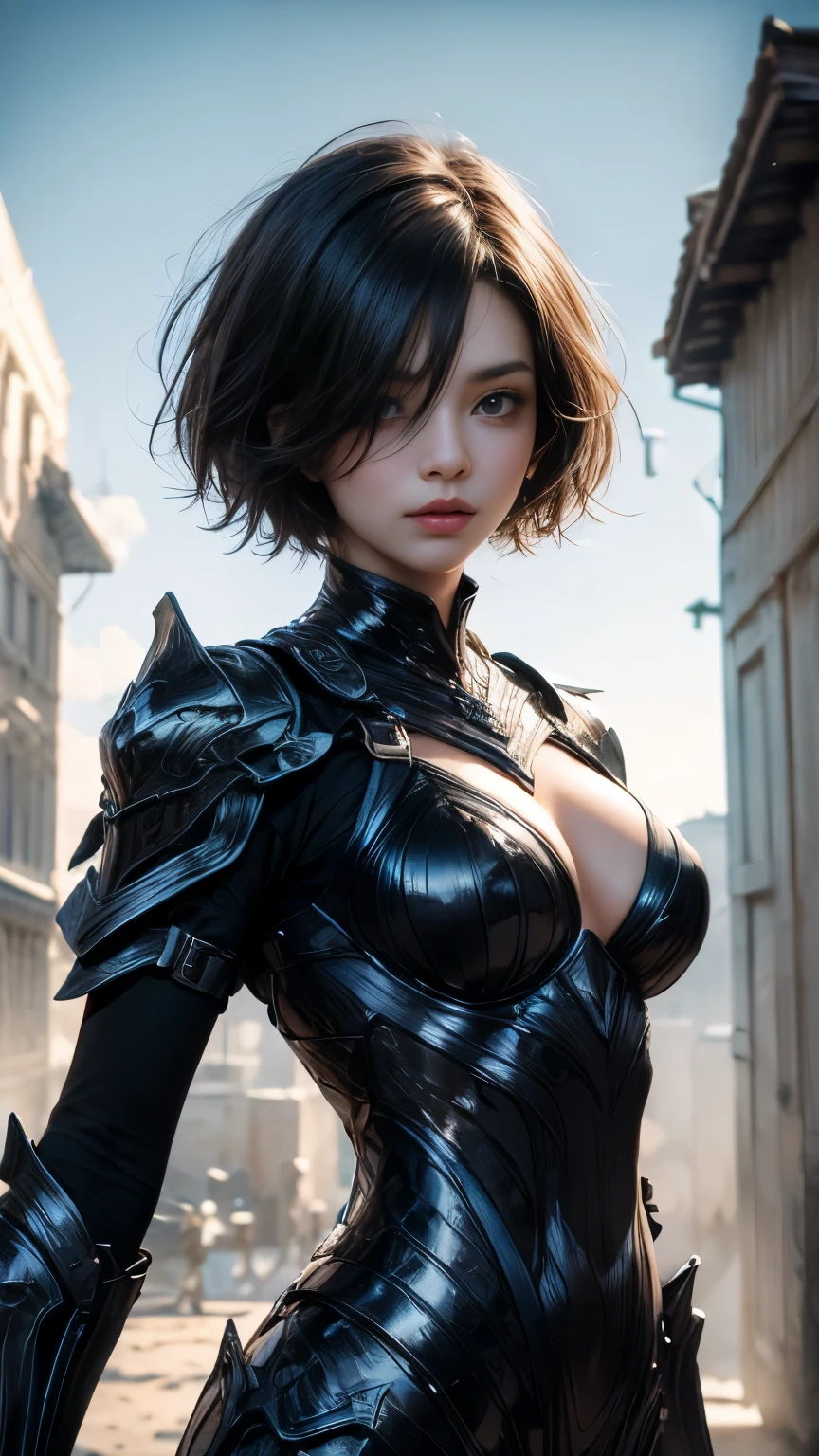 8K,Attractive young Japan badass woman with black hair short bob, Black eyes, Super rough young woman, (Jaws like the real thing),Black Special Combat Uniform, With a large Japan sword,Sexy clothes, sexy facial expression, Technical Wear, Tactical attrition, Tactic, masterpiece, Perfect full-body shot, High resolution and sharpness, Creative and expressive lighting, Vivid and atmospheric colors, Dense and unexpected texture, Stunning eye detail, Innovative and bold configuration, Amazing and captivating viewpoint, Artistic fidelity and precision, Creative and effective approach, Well-controlled expressive exposure, Surprising originality and creativity, Captivating emotions and stories, Creative use of light and shadow, Capture unique and surprising moments, Impeccable technical prowess, Harmonious tonal balance, Attention to detail, Realistic and expressive portrait, Skillful use of color, To create a unique atmosphere, Impressive visual impact.