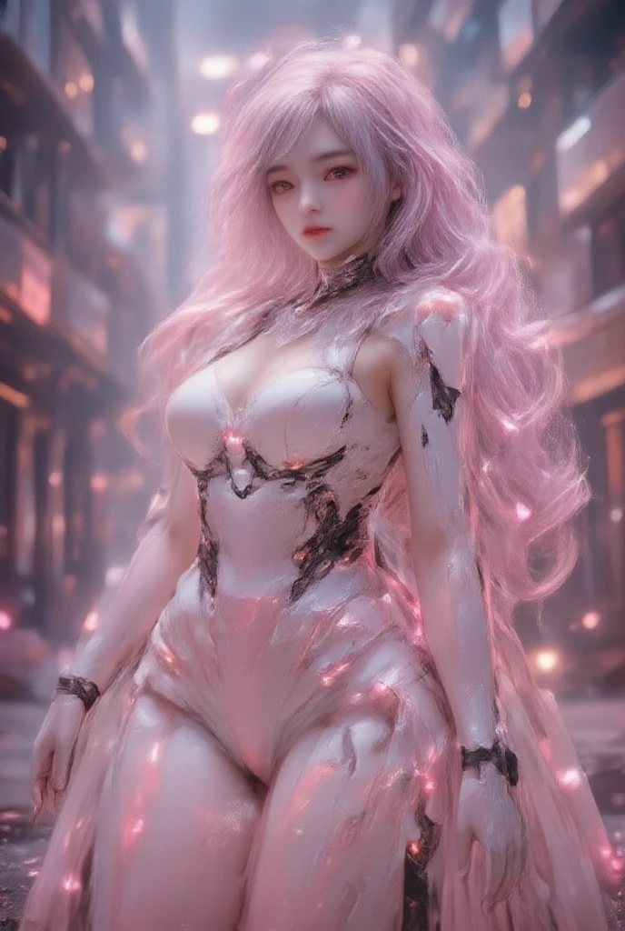1 girl, Chinese_Clothes, liquid silver and pink, Cyberhan, Cheongsam, cidade cyberpunk, dynamic pose, fones de ouvido brilhantes, glowing hair accessories, Cabelos Longos, colar brilhante, Cyberpunk, Cidade de alta tecnologia, full of mechanical and futuristic elements, Futuristic, Tecnologia, glowing neon, verde, luz verde, Tule Transparente, transparent streamers, laser, digital background urban sky, lua grande, with vehicles, best quality, master part, 8k, luz de borda de caractere, Super alto detalhe, alta qualidade, A mulher mais bonita dos seres humanos, sorrindo levemente, Symmetrical and forward-facing left and right face, ear decoration, belos efeitos de luz da pupila, Dados visuais, cabelos preto, shiny watch, olhos profundos, Feliz