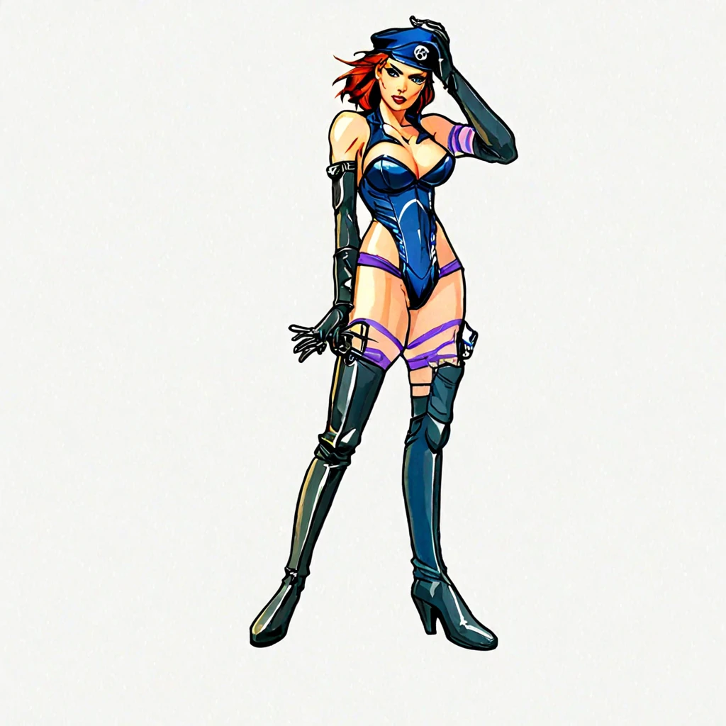 (masterpiece:1.1), (best quality:1.1), intricate, (realistic:1.3), (high detail:1.1), (perfect arms:1.1), ((solo)), full body, woman, jessie, pokemon, red hair, leather choker, gold and leather laced ((underbust_corset)),lacy panties, ((kneeling)), heels, ((handcuffs)), blushing, (eyeliner), eyeshadow, marker \(medium\), traditional media <lora:Jessie_pokemon:0.8> <lora:OmarDogan_08v2:0.9>