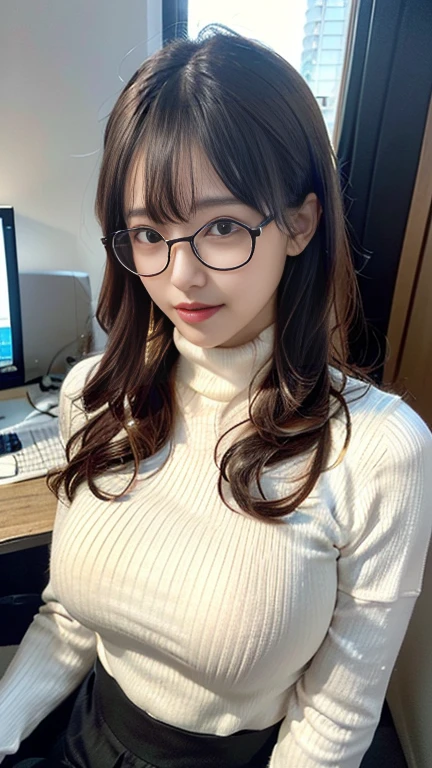 (8k, RAW photo, best quality, masterpiece, ultra detailed, beautiful:1.2), (realistic, photo-realistic:1.5), sharp focus, SIGMA 85mm f/1.4., depth of field, blur background, bokeh, cinematic, soft light,
extremely cute 1 Japanese actress with glasses, wearing cute metal frame glasses, black hair, 18 years old, (detailed pale skin, porcelain skin:1.2), detailed cute face, detailed brown eyes, seductive naughty smile, looking at viewer, (leaning forward, wariza, spread legs: 1.3), (solid gray long sleeve cotton sweat shirt: 1.2), cute pink detailed lace panties, sexy pose, bare legs, cozy modern room, fluffy carpet