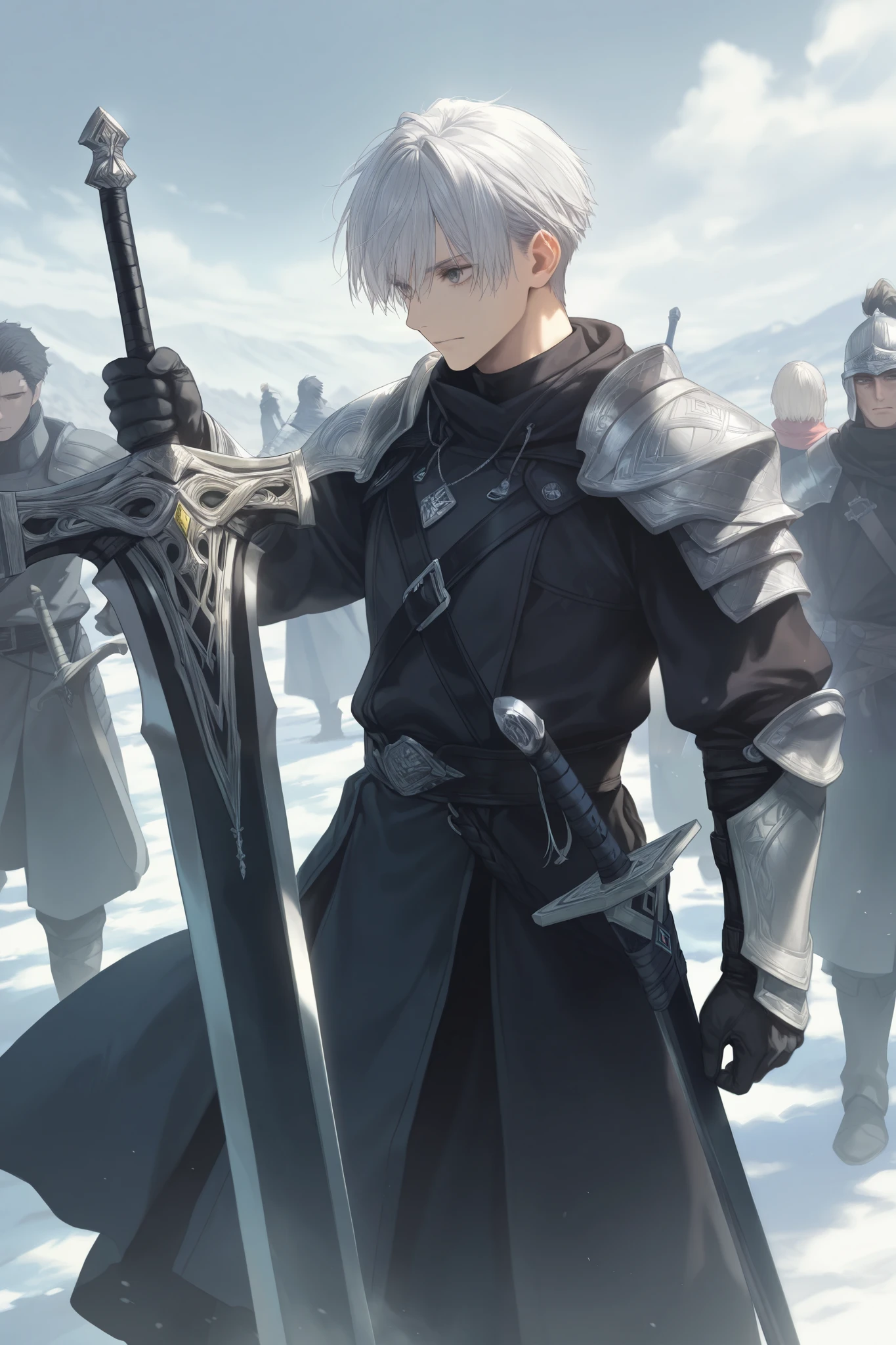 silver-haired man,Northern Warrior,Greatsword, cool impression,calm