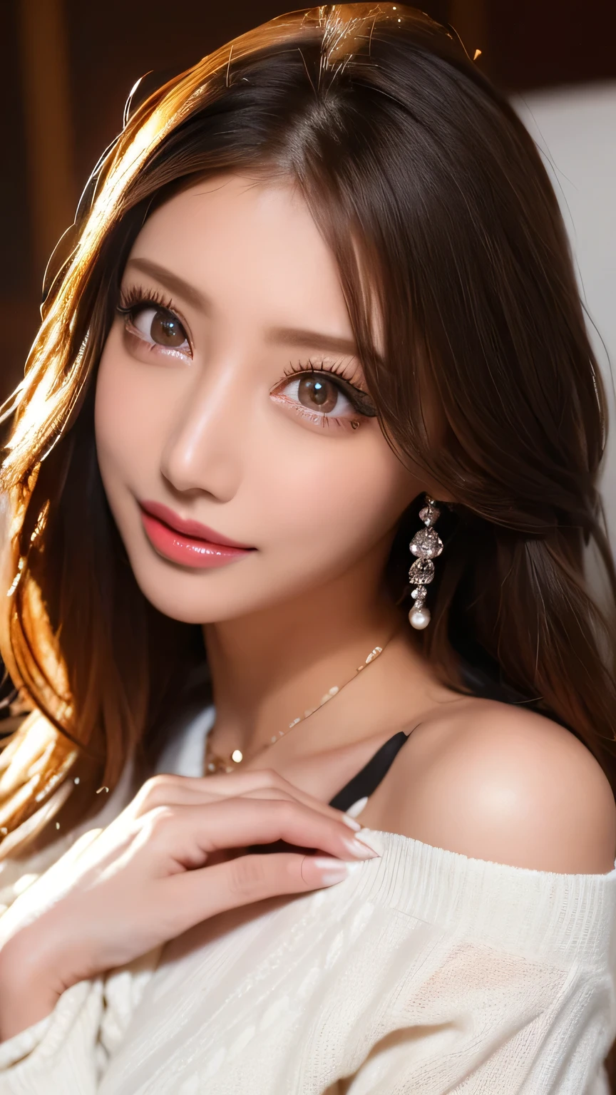 (  Cowboy Shooting 、     top quality、8k、       award-winning works       、       Ultra high resolution)、       beautiful woman、(     Black sweater     , Sexy cleavage:1.1)、Perfect big breasts、( blonde alone      :1.1)、     beautiful skin that shines with bright, Glossy lipstick 、 a lot of people stand out with clear images    、     bright color contacts       、Perfect gal makeup、    Perfect for an adorable companion 、The sleeve is torn    、(  Dark makeup for women      :1.2)、(             dark brown beige around the eyes             :1.1)、             Beautiful Bright Eye Shadow             、       dark sexy makeup around the eyes       、(Big Breasts:1.2)、       super long wavy hair       、(Romantic affection:1.1)、 amazing adult sex appeal The best smile he has when he sees me      、(       there are many people that accentuate body lines     ..:1.1)、(Strongly blurred、       a   。:1.1)、(  The image is clear 、      jacket    :1.1)、       accurate anatomy、       ultra HD hair、(       ultra high resolution perfect beautiful:1.1)、Ultra HD beautiful face   、       ultra HD hair、  crystal clear bang 、Ultra HD Shining Eyes、Glowing ultra high resolution beautiful skin、       Ultra high resolutionの艶やかな唇、       Harry Winston necklace       