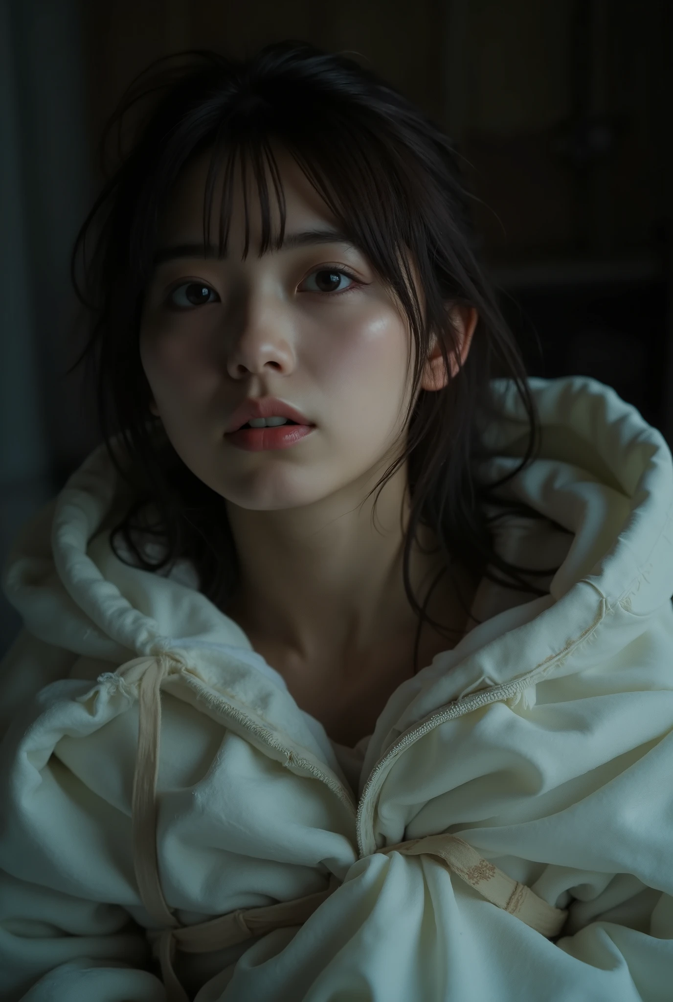 A stunning 8K RAW image captures a mesmerizing close-up of a ((bondage))、(( Tie Up Giant Sleeping Bag :1.3))、((Tied up:1.3)),  expression of agony:1.5,  dark torcher chamber 、Masterpiece, Top quality , 8k, 1 person, 20 I,  Lift it up and look at the camera   , Ambiguous Language, close, close up of face, Alone,  is cute , Like, delicate,  Pure Beauty  ,  RAW photo ,  Professional Photography ,  portrait , Soft light,  professional lighting , backlit,  I'm looking forward to seeing you  , Sophisticated, 128,000 Female Models, huge breasts, eye , (( long hairstyle)), 高解像A stunning 8K RAW image captures a mesmerizing close-up of a ((bondage))、(( Tie Up Giant Sleeping Bag :1.3))、((Tied up:1.3)),  expression of agony:1.5,  dark torcher chamber 、Masterpiece, Top quality , 8k, 1 person, 20 I,  Lift it up and look at the camera   , Ambiguous Language, close, close up of face, Alone,  is cute , Like, delicate,  Pure Beauty  ,  RAW photo ,  Professional Photography ,  portrait , Soft light,  professional lighting , backlit,  I'm looking forward to seeing you  , Sophisticated, 128,000 Female Models, huge breasts, eye , (( long hairstyle)),  high resolution ,  upper body,  no background ,   studio lighting , ((A beautiful face and brightly colored shining eye .  she wears  々   colored Captures enchanting close-ups of latex clothing.. . Detailed View.  bright color.  HD. ))  film grain , ( eye  and face details :1.0),  large breast cells   , White women,  Name tag color  , Collar with chain, Metal Bikini,   full body,   slender body,  Height 155 cm,  Small Ass,  B cup breasts , 1,  茶色の左eye , 薄緑色の右eye , Freckles,   thin round face  , Hairless body, Hairless cat,   dark brown long hair ,   is crying,   slender body, , Chained to a wall ,    is drawn all over the body with whips  ズアップを捉えています.. . Detailed View.  bright color.  HD. ))  film grain , ( eye  and face details :1.0),  large breast cells   , White women,  Name tag color  , Collar with chain, Metal Bikini,   full body,   slender body,  Height 155 cm,  Small Ass,  B cup breasts , 1,  茶色の左eye , 薄緑色の右eye , Freckles,   thin round face  , Hairless body, Hairless cat,   dark brown long hair ,   is crying,   slender body, , Chained to a wall ,    is drawn all over the body with whips  