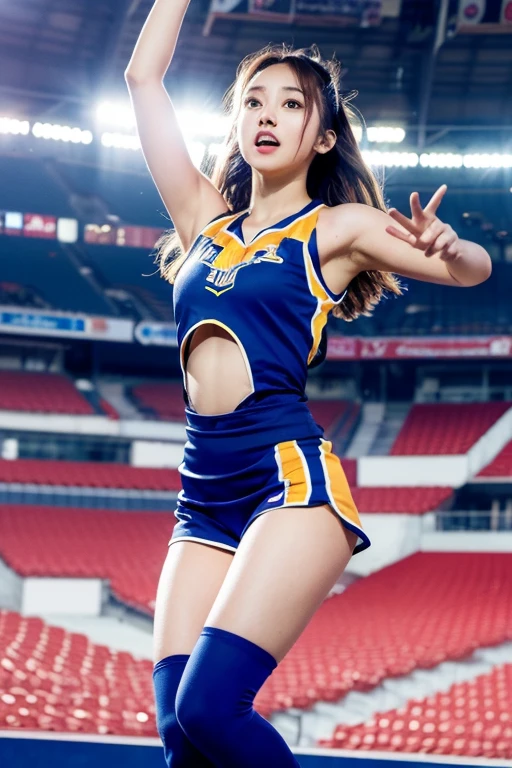 Big breasted bunny girl, see-through costume, cheerleader, exposure, squat position with legs open,