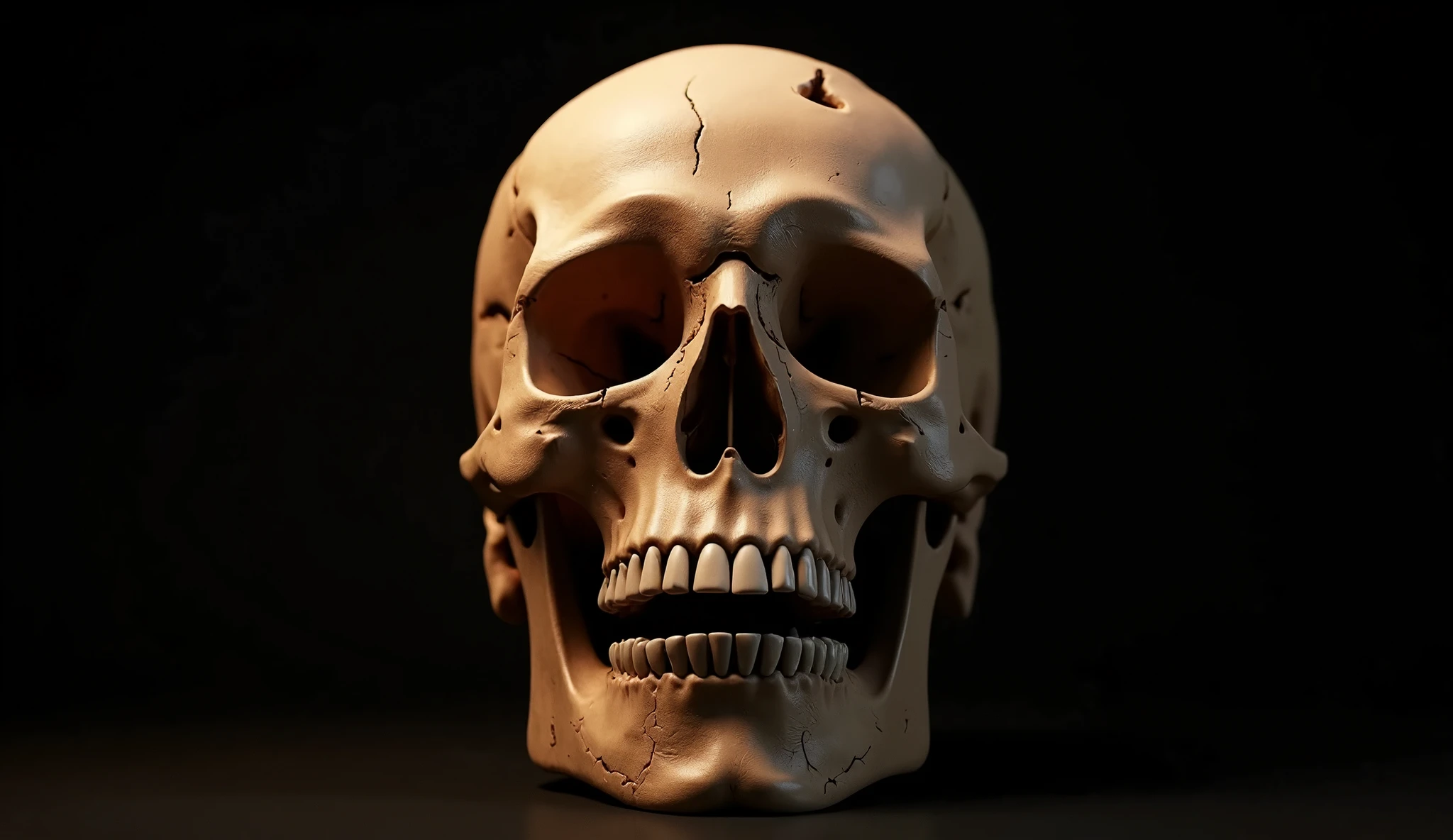 skull front view attached to steel tubes