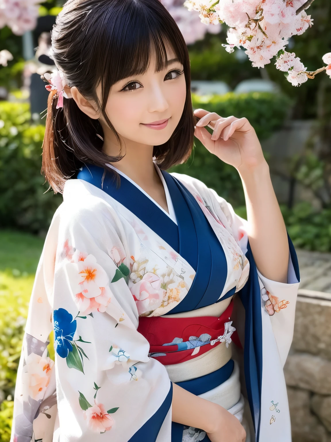 I'm drawing a beautiful Japanese woman wearing a kimono 、 beautiful Japanese woman wearing a traditional kimono , 顔の背景のディテールが細かく描かれている , Welcome the new year in a quiet environment full of cherry blossoms and lanterns, softwriting getting banged by 2 people , bright color, Age 30、 traditional Japanese art style , (new year, First visit),(8k, Top quality, Masterpiece:1.2, tall Highly detailed ), ( photorealistic ), character depth , natural light,(( perfect anatomy, anatomically correct , super detailed skins)),