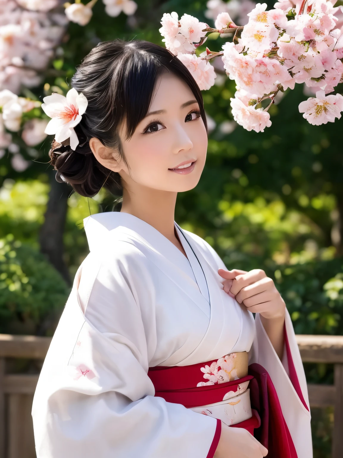 I'm drawing a beautiful Japanese woman wearing a kimono 、 beautiful Japanese woman wearing a traditional kimono , 顔の背景のディテールが細かく描かれている , Welcome the new year in a quiet environment full of cherry blossoms and lanterns, softwriting getting banged by 2 people , bright color, Age 30、 traditional Japanese art style , (new year, First visit),(8k, Top quality, Masterpiece:1.2, tall Highly detailed ), ( photorealistic ), character depth , natural light,(( perfect anatomy, anatomically correct , super detailed skins)),