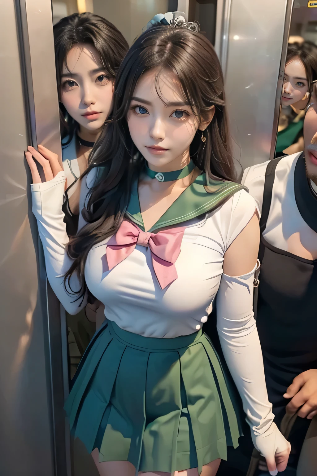 (Crazy behavior: 1.5), 1 person, ( full body shot ), 1 person, ((( girl gets molested: 1.5))), ((( Jupiter_a, tiara, sailor senshi uniform, green skirt, green sailor collar, pink bow, knee boots, green choker, white elbow gloves, jewelry, earrings, ))),((( well-prepared face ))), (( big eyes)), ((((((Droopy eyes)))))), Completely-valid , eyeshadow, earrings, necklace , The girl has her hands tied behind her back, girl with big breasts is crying, (OL uniform: 1.2), (In a crowded Japanese train: 1.5), Man Forcibly Kisses Her , ( Man Takes Off Her Skirt : 1.5), ( man holds her chest : 1.5), (At S.F.W.: 1.1), ((( shirt that shows through the pussy ))), (Moans of pain: 1.3), (: 1.5), rope restraint, slave, Two fingers