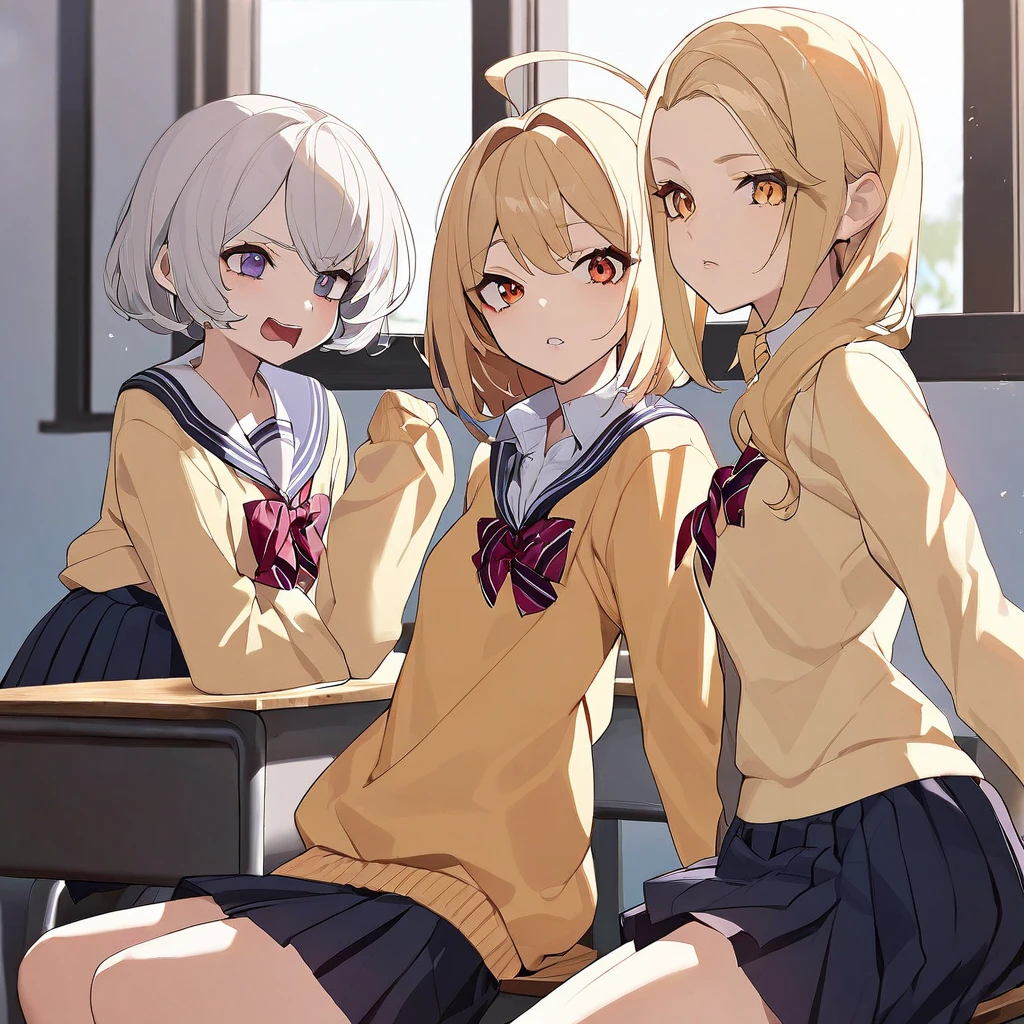 Highest quality, Anime Moe Art Style,Best Anime 8K Konachan Wallpaper,pixiv contest winners,Perfect Anatomy, (Please draw a girl walking sleepily to school..... ),break, 1 Girl, (alone,,,13 years old:1.3),high school student, short hair, amount, (Hair above one eye:1.7),All limbs, Full Finger,Medium Chest, Between the legs, Small eyes,accurate black eyes, Very detailed,High resolution,Ultra-Dense Skin, Professional Lighting,8K eye detail, (Cute illustrations:1.2),blonde，blonde hair，Expressionless，(Hair on one eye:1.5)，Highest quality, Anime Moe Art Style,Best Anime 8K Konachan Wallpaper,pixiv contest winners,Very detailed,High resolution,Ultra-Dense Skin, Professional Lighting,8K eye detail, (Cute illustrations:1.2),blonde，blonde hair，Expressionless，(Hair on one eye:1.5),カラフルでカラフルなshort hair，Wearing a yellow apricot colored JK uniform and a white pleated skirt，knee-length white silk，Dignified and cute，A little sweet