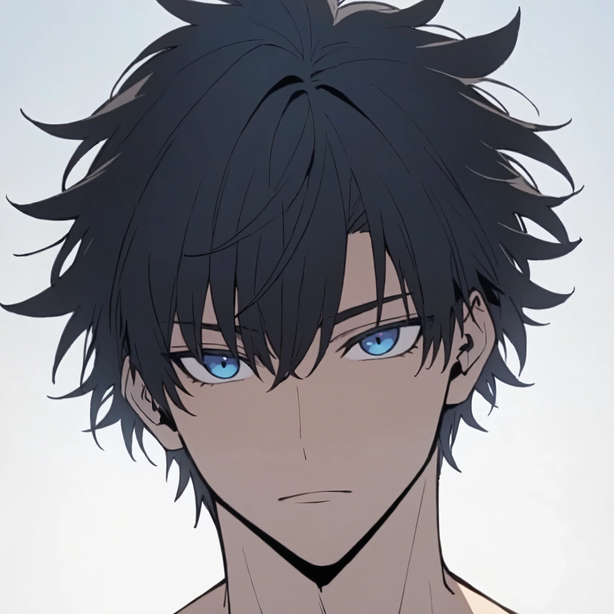 Handsome, solo, male, muscular, short hair, black hair, blue eyes, looking at viewer, facing viewer, simple background, white background
