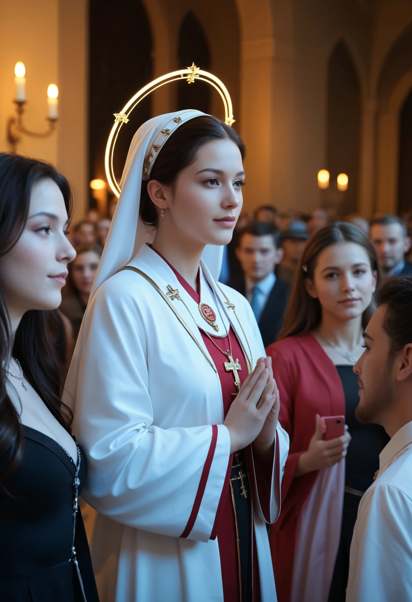 This image depicts a dramatic scene with a religious theme. This image depicts a dramatic scene with a religious theme. A large group of people are standing facing a bright light source, presumably representing God. In the center of the light, a figure with a halo appears, resembling Jesus Christ. The people in the crowd The image is diverse, featuring men and women of all ages and backgrounds. The overall atmosphere is awe-inspiring and solemn. , (Highest Quality, 8K Quality, Masterpiece: 1.3), (Ultra High Resolution, Photorealistic: 1.4, Original Photo), (Ultra Detailed, Caustics, Detailed Background), (Ultra-Realistic Capture, Beautifully Detailed Skin, Perfect Human Bodies)
