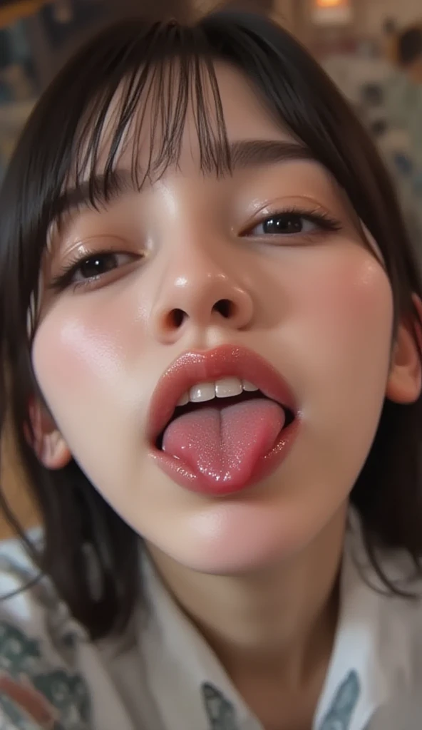 woman, beautiful girl, 、 Baby Face, Realistic skin of the highest quality, Eyes are focused, 20-year-old, Sticking out tongue, Focus on the mouth, Open your mouth, Long Tongue, saliva, Open your mouth , You can see inside the mouth, Open your mouth Sticking out tongue, Realistic tongue、Provocative eyes、look up、attractive、