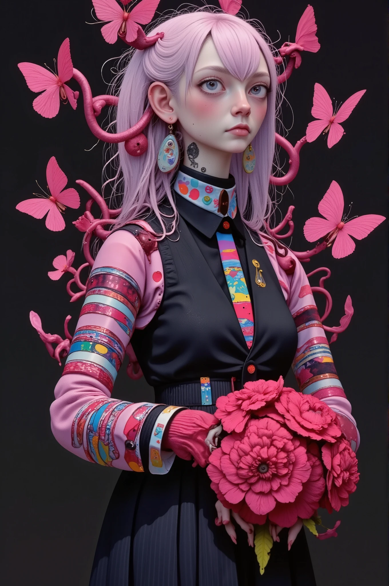 general plane ,  full body ,  anatomically correct:1.5, realistic ic porcelain doll,  butterfly trick  , transparent white dress,  mechanical fairy  , mechanical members , (Gabriel Pacheco&#39;s style page  ), Donmst34mpxl  , (  envelopes,4k,8K,  High resolution,  masterpiece:1.2),  ultra Detailed ,( realistic ,photo realistic ,fotor realistic a:1.37),  intricate details  ,Exquisite craftsmanship,  stunning lighting  , colores vibrantes, fantasy dream  ,  delicate features  ,  porcelain skin,fascinating eyes, elegant pose ,  ethereal atmosphere 