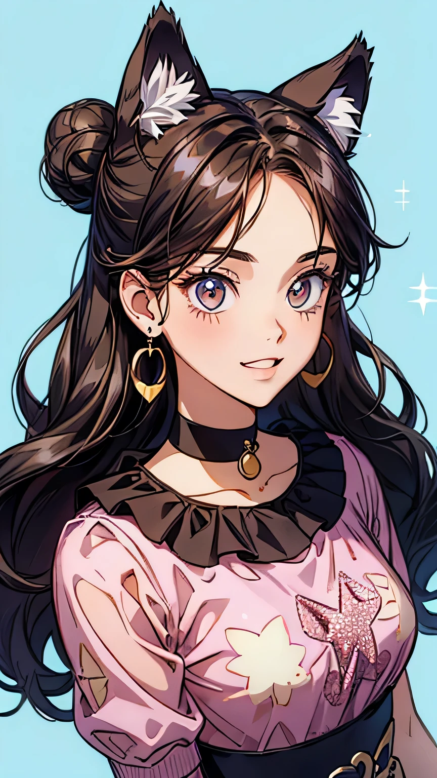 (risograph) simple background, tetas grandes, piernas
abiertas, escote, aausagi,brown hair, double bun,
twintails, parted bangs, circlet, jewelry, earrings,
choker,  en el cuerpo, upper body, ((sequin clothes)).
minimalistic background, cat ears, cat girl, cat ears, neko
girl, happy,smile, cat ears Hair Ornament, fox ears, full
body, 