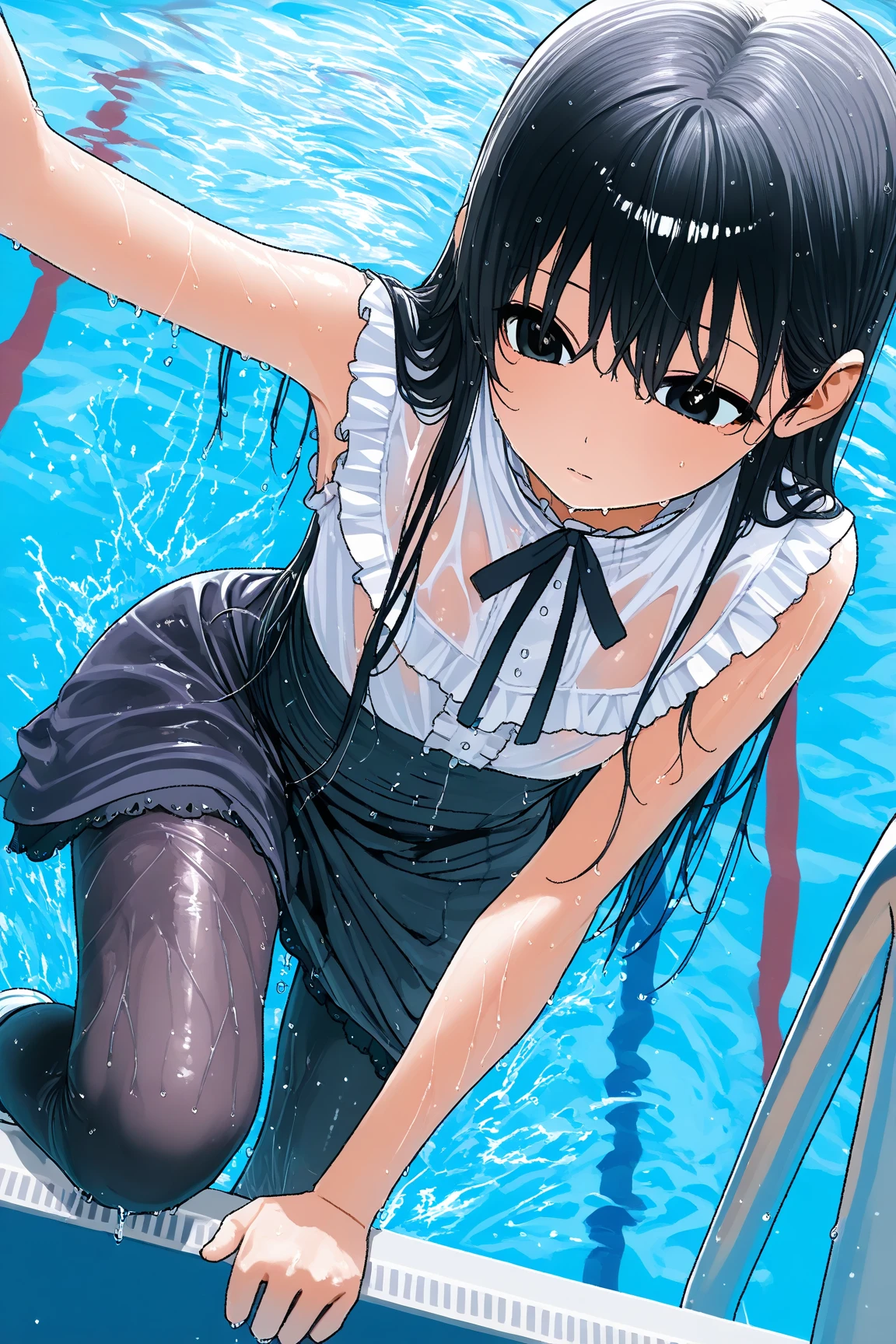 portrait, sharp focus, soft lighting,, , illustration, depth of field, (bloom:0.4), kagomexl, long hair, black hair, brown eyes, bangs, , serafuku, sailor collar, red neckerchief, anime coloring, cloth gagged, underwater background, shibari, hands behind back, eyes closed, show full body, underwater background, coral reef, face turning blue from oxygen depravation, looking above, tied up with tape and rope, ball and chain on one leg, legs bound, wrists bound, white cloth gag over mouth, subject off center to the left, legs and ankles tied up, , white cloth gag, angry and panic expression, panicked and struggling, dark green skirt, pink panties, ball and chain anchoring her to ocean floor, feet encased in cement, shibari around legs