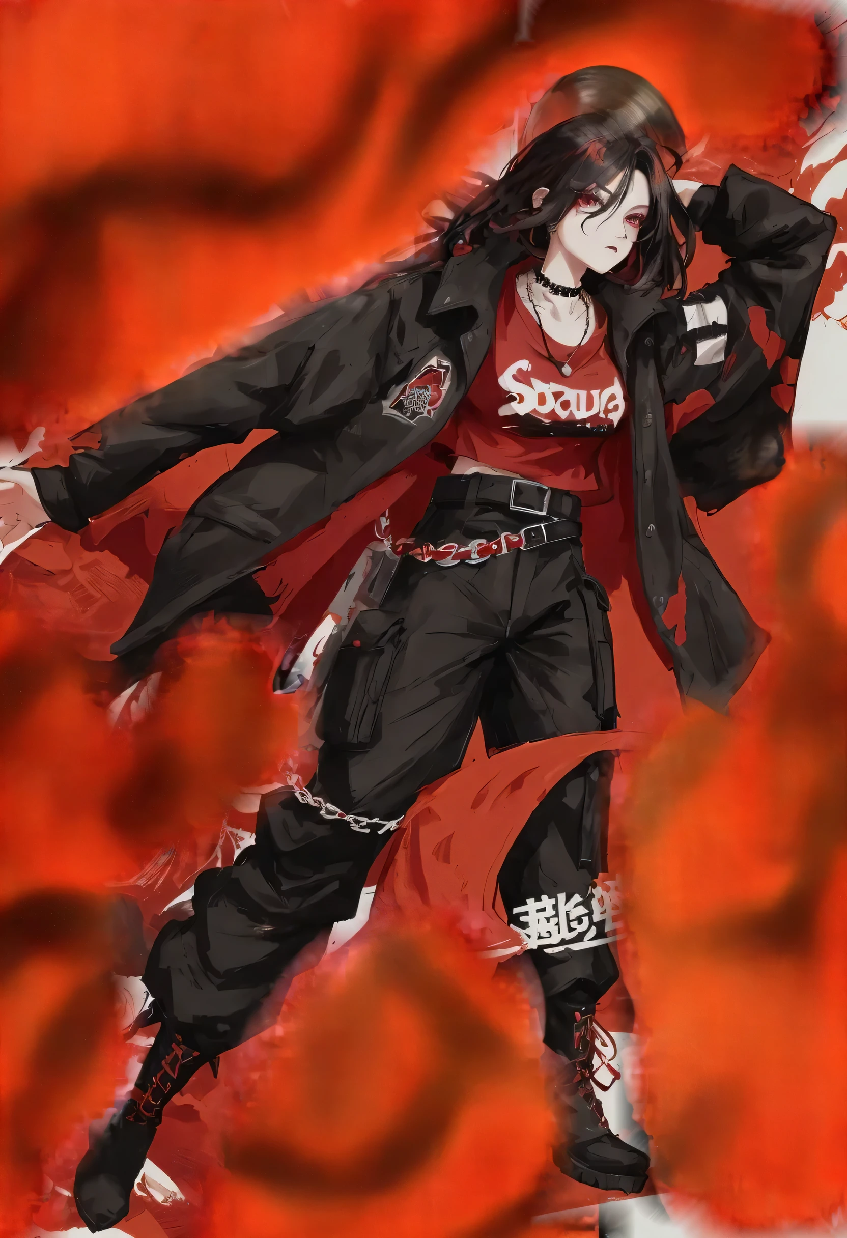 anime - style illustration of a woman in a red shirt and black pants, badass anime 8 k, anime cover, style of red line anime movie, by Yang J, epic anime style, shigenori soejima illustration, high quality fanart, by Shitao, anime style 4 k, trending anime artwork, anime full body illustration, trending on artstation pixiv