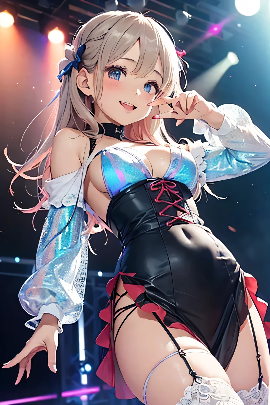 (Best quality, 8k, 32k, Masterpiece, UHD,:1.2),RAW, 1girl,ultra cute , natural lighting,transparent shining eyes, 20yo,medium breast ,fair complexion ,flushed face, dynamic angle, princess style in fairy tale, Alice in wonderland, cheshire cat, red and white and pink and yellow,(zettairyouiki:1.3), White stocking