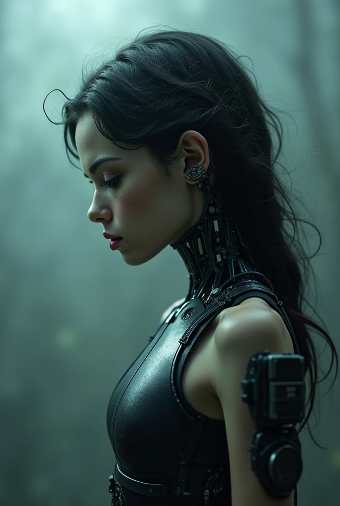 The same only this time the leather collar is tighter and a chain hangs down from the leather collar and the hair is pulled backwards with a rope including the head