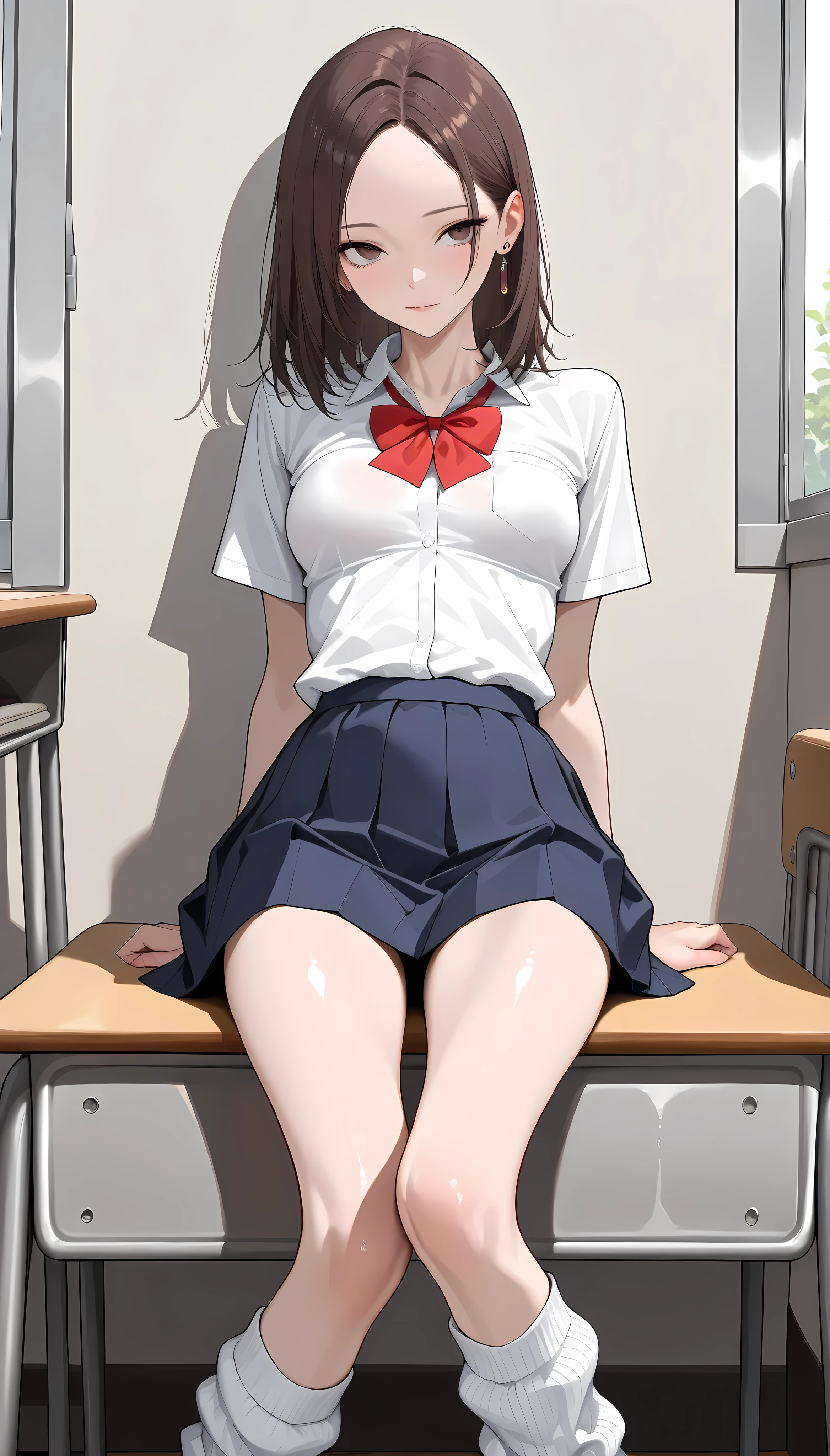 Full Body, Full Body Illustration, Best Illustration, ((Best Quality)), (Masterpiece)), (Details: 1.4), Anatomical, Award-winning concept art, Beautiful, fine details, Portraits, Look at the Viewer, ((Show Full Body)), 1 Girl, Full Body, Solo, 10 years old, Primary school, Golden and brown hair, Short hair, Blue and pink eyes, Big eyes, Undergarment, Panties, Skirt, White panties, Wet, Shirt, Wet Clothing, Skirt Lift, Blush, Classroom, Navel Out, Clothes Lift,Simple Background, Lift Yourself, White Shirt, Uniform, Look Away, Short Sleeve, Uneven, Lolita Figure, Skinny, Last Scene Direction of Elementary and School Movies