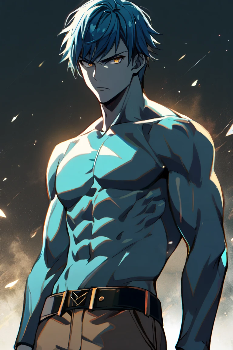 4K, high resolution, Best quality, Masterpiece, perfect colors, perfectly shaded, Perfect lighting, posted on e621, (by Chunie), Furry, anthro, Furry art, ((Portrait)), Male wolf, gray wolf, (two-toned fur), hairy bodies, Blue eyes, (Seductive look:1.2), fit body, perfect male figure, Wear men's shorts,Abs,musculature,Detailed fur, Detailed face, Perfect face, (The stands up), Detailed background, ((Bonifasko lighting)), Wolf tail, (Detailed eyes), perfect pupils