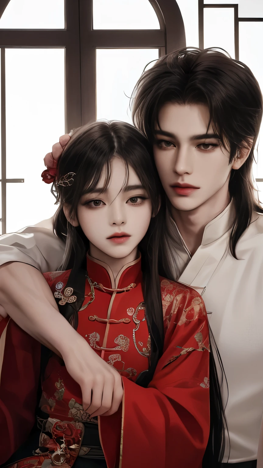 ภาพอาราฟของคู่รักinชุดกิโมโน, Inspiration from Zhang Han, in the art style of boinater, High quality fan art, By Yang J, cute couple, Official fan art, inspired by Huang Gonginang, Inspiration from Guan Tao Sheng, inearing a black noble suit, artinork in the style of z.in. to