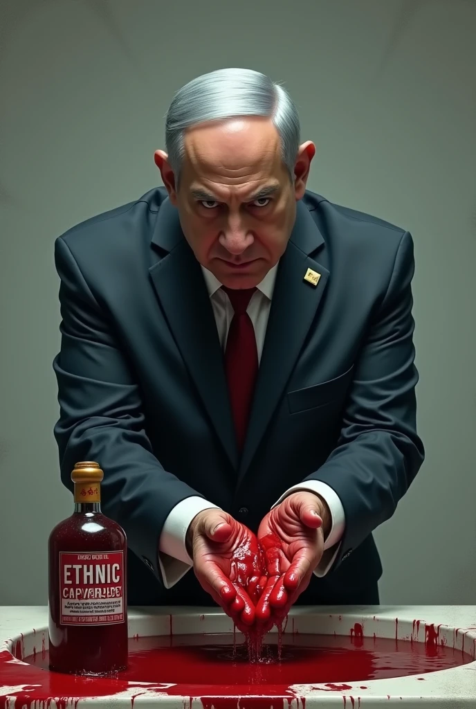 Netanyahu Who Killed a Palestinian Baby Is Still Angry The Dead Baby Is Covered in Blood, Netanyahu Watching