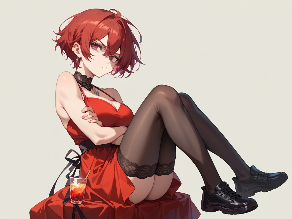Rakkun in sexy open platform high heels sitting happy