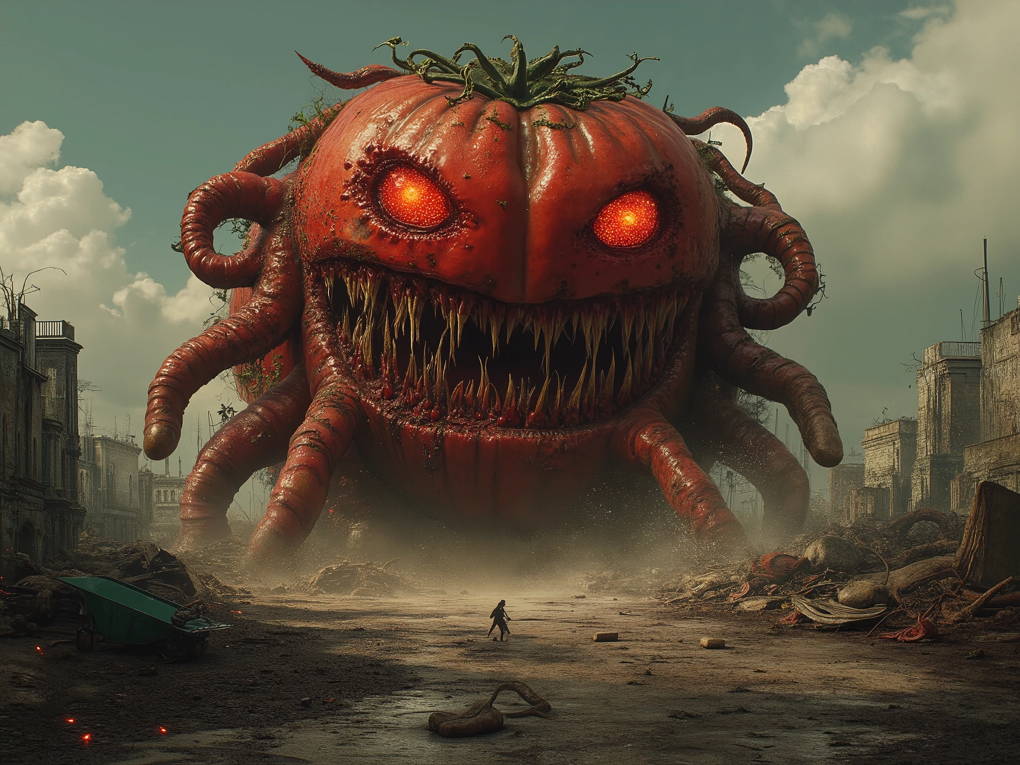 Monster tomatoes are taking over the planet, causing destruction and death