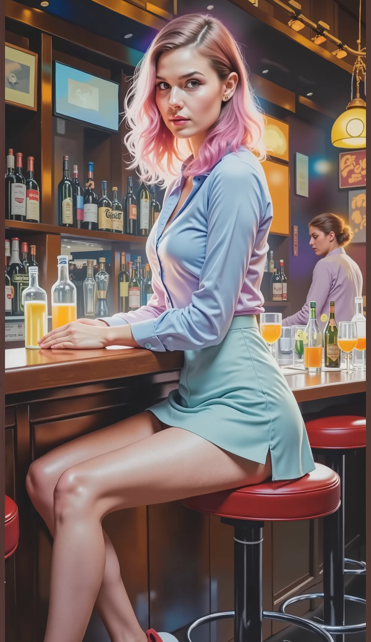 8k ,Hyperdetail,Una obra maestra de la fotografía hyperrealistic. busty woman, liquor store, wine, beer, drink bar, Big, seductive, daring, coquette,((Wide hips))((pose sexy))((black woman))(( model))((Age 30 years))((clean bar hyperdetalles))(( nalgas Big))((fleshy lips))((navel details))(( dragon tattoo))(( naked woman))(( hyperrealistic))(( billiard table blades))(( wide legs))(( bodybuilders))((vagina details))((tattoo on tits)) ((whore look))((bite lips))(( wet skin))(( beautiful eyes))(( White socks))((whip in hand))((whole body))(( big shoulders))(( curly red hair))(( high heels))(( vagina hyperrealistic ))