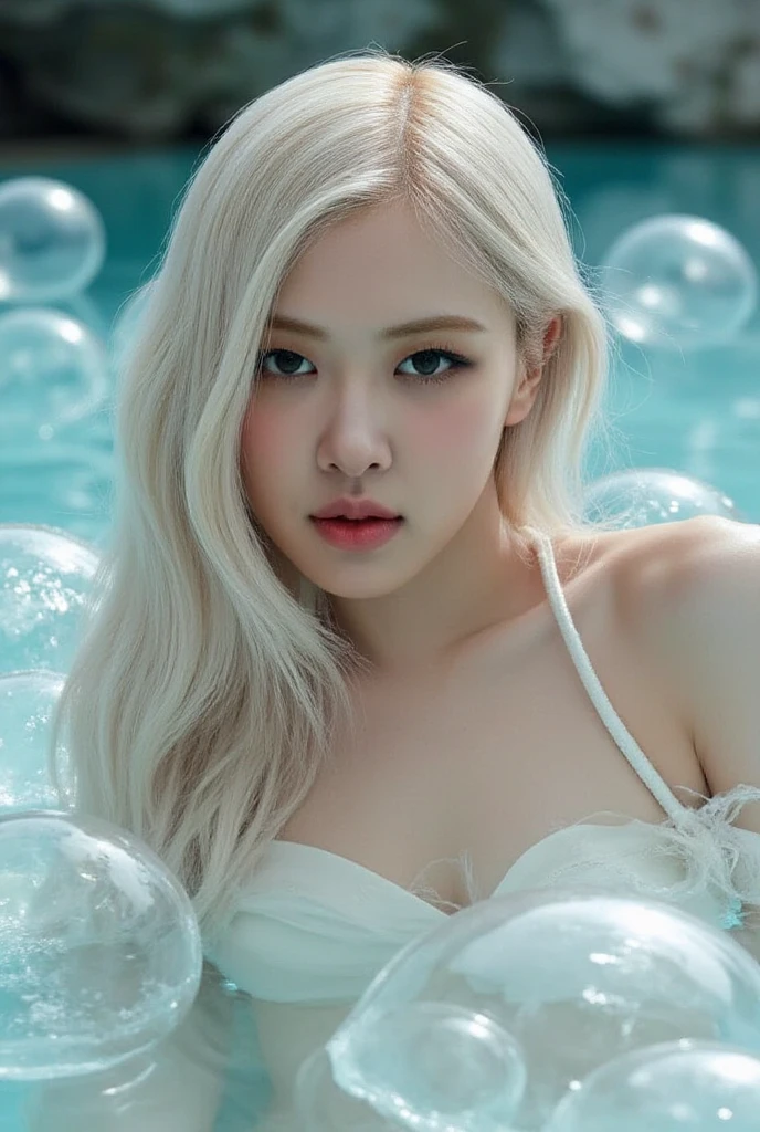 Arouse your senses with this masterpiece quality full body image featuring extreme long and messy white hair, lying beautifully amidst a sea of enchanting rose petals. See her face turn a deep shade of red as she slmiewith pleasure while the heady aroma of roses fills the air.