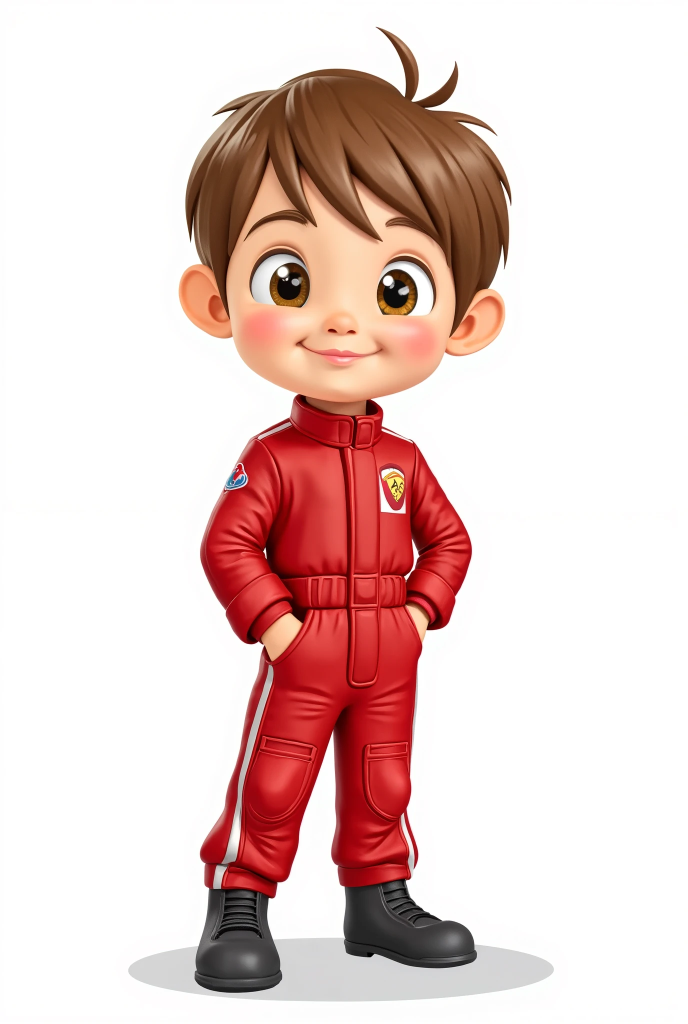 (((Cartoon illustration:1.6))) of A boy wearing a racer suit. White background. 
