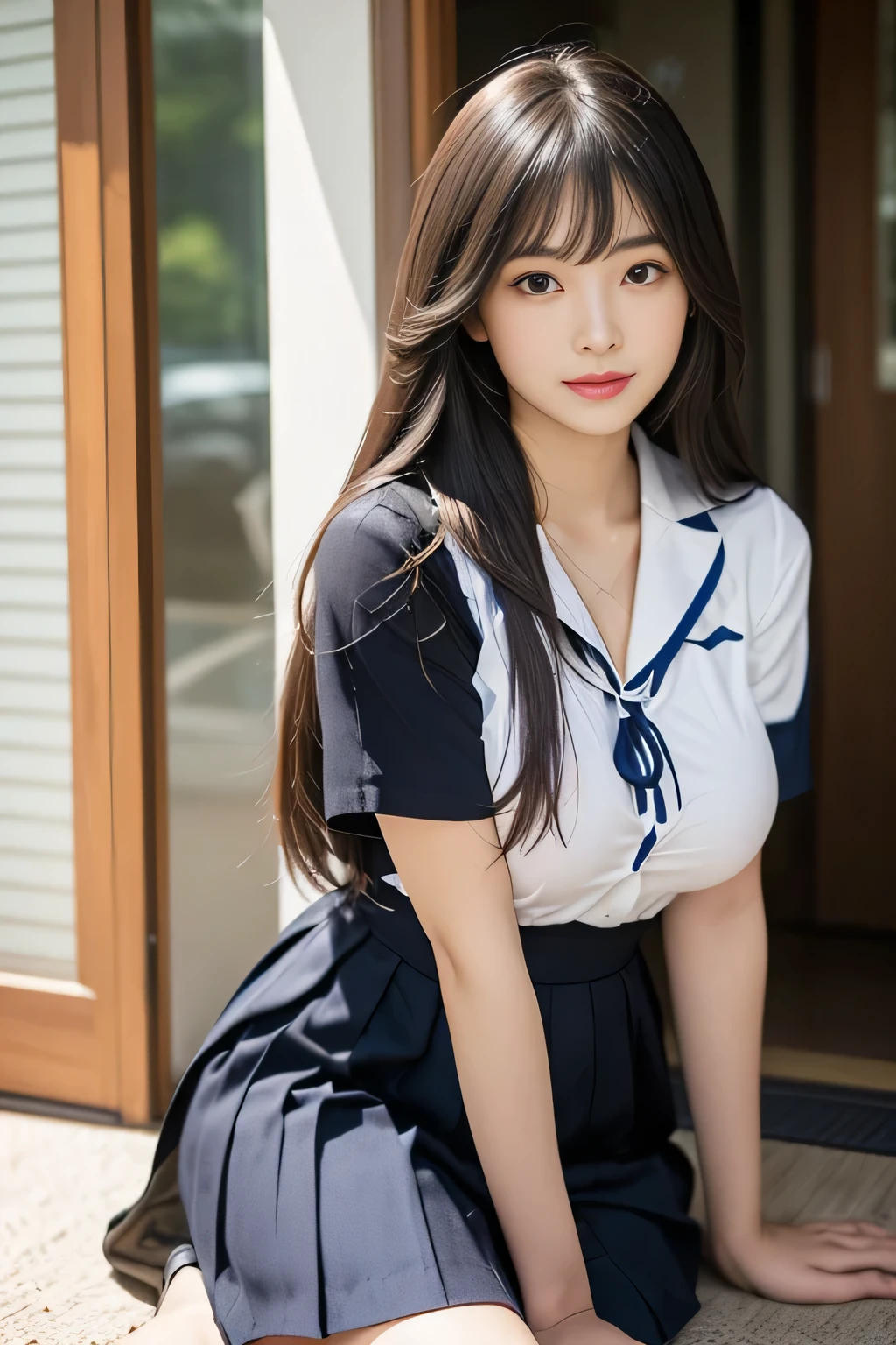 high resolusion, ultrasharp, 8k, obra maestra, hu tao, schoolwear, tetas medianasy sexys, perfil, llorando, pecho desnudo, lenceria de encaje, inclinada sobre la mesa