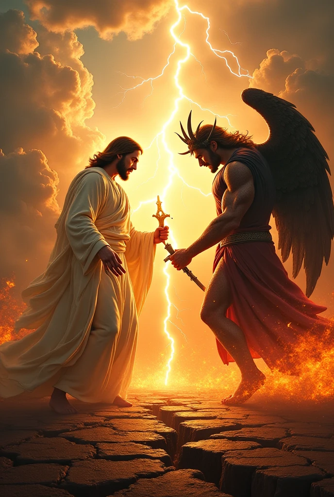 Fighting of Jesus vs devil realistic 3d