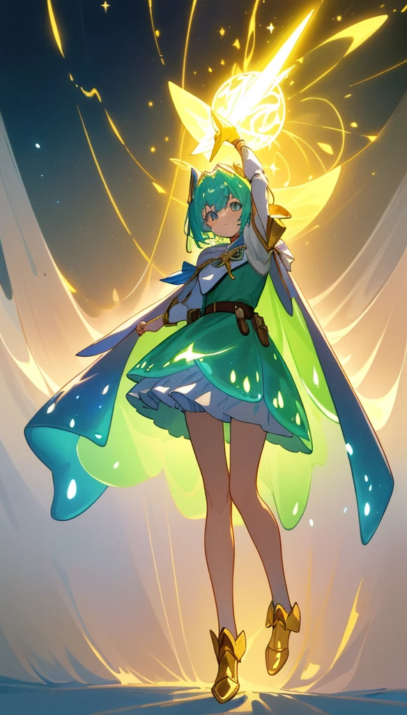 Pretty, beautiful, elf girl, elf, green hair, short hair, pretty hair, beautiful body, genshin impact design, fashion, fashion design, genshin impact, video game, full body, pretty face, starry clothes.