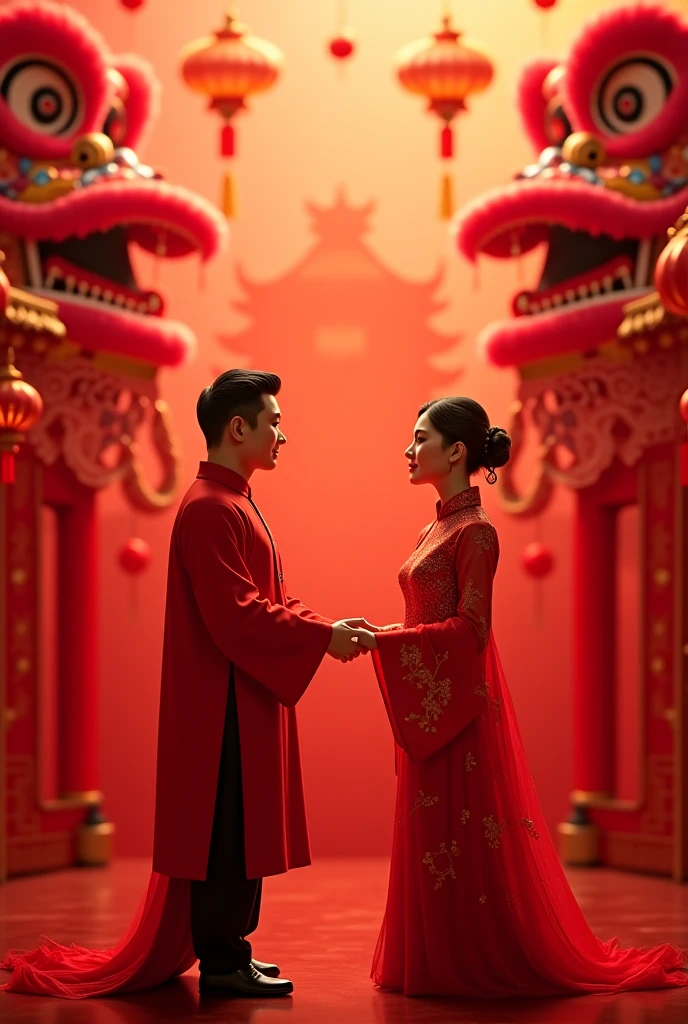 Chinese wedding scene，lanterns，The bride and groom stand under the lanterns of the city at night, Guviz-style artwork, rob rey and kentarõ miura style, Guviz, guweiz masterpiece, Guweiz in Pixiv ArtStation,