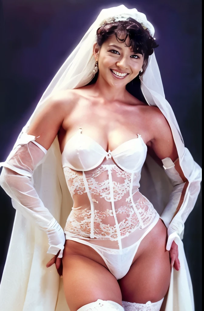 ((((masterpiece, best quality)))), ((30 year old)), (((Curvy))), ((Latina with long black hair that has curled bangs)), in ((white bra)), pulling up ((white high cut panties)), Dark eyes, ((Red lipstick)), ((Standing in a bathroom)), (((photo realistic))), ((80's film, 80's movie scene, 80's TV Style))