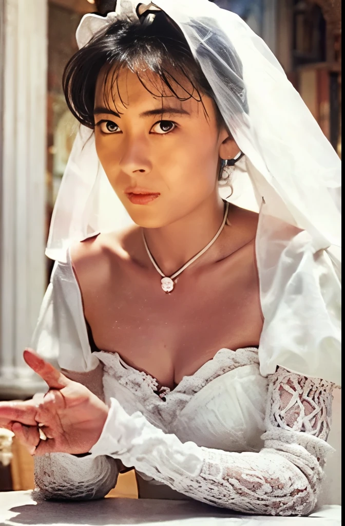 Naked Bride." shape, Big Breasts, Beautiful nipples, Perfect body, whole body , Church wedding, (((There were many participants behind her...))). (((white transparent wedding dress, Cape, Veil, Loose fitting white corset, Transparent Micro Panties, Transparent Micro Bra, Fishnet tights.))) . Thick pubic hair. ,(highest quality, 4K, 8k, High resolution, Tabletop:1.2), Very detailed, (Realistic, Realistic, Realistic:1.37), Royal, attractive, (Vibrant colors, Sharp Chest:1.1), Soft lighting"Writhing expression. The most beautiful woman in town.