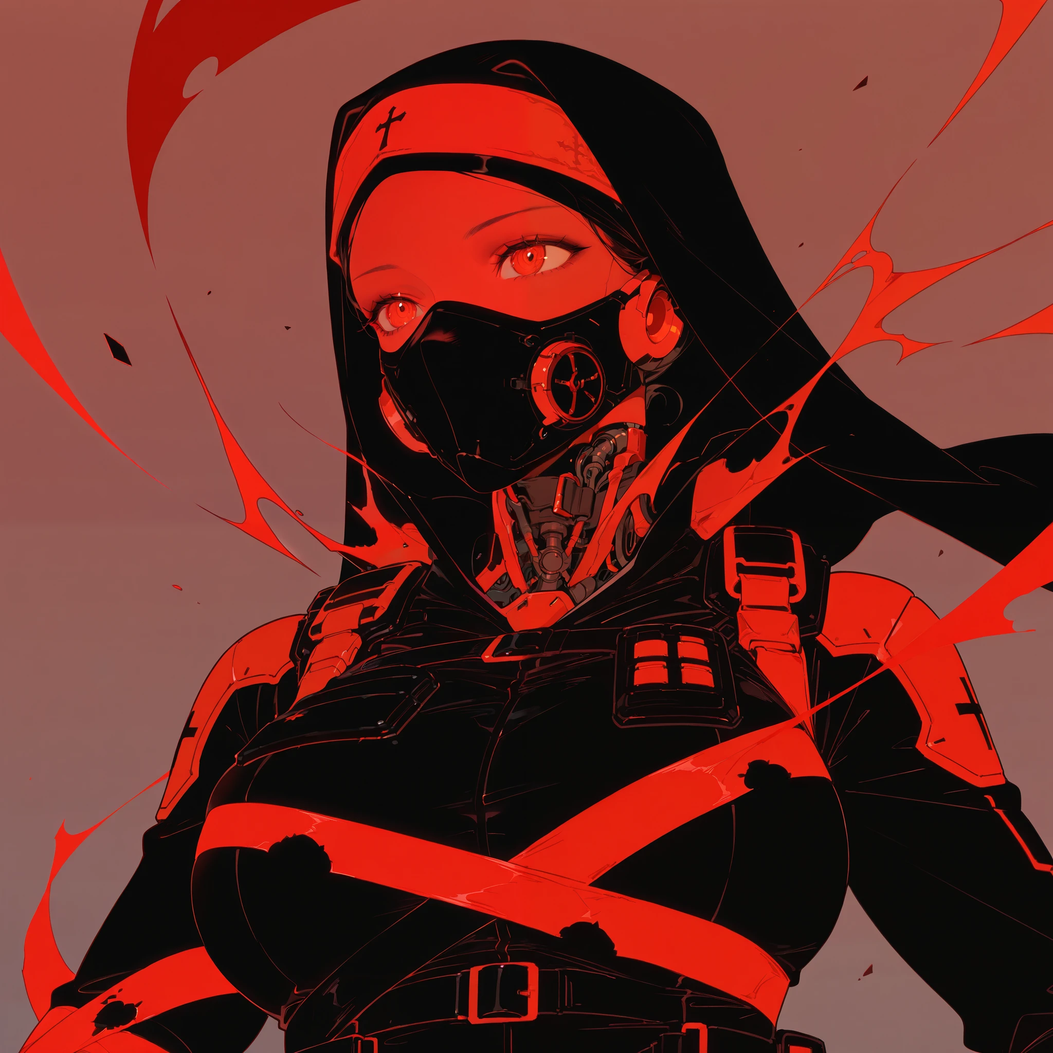 High definition , ultra detailed , draw an anime girl wearing a black mask and red clothes, full HD , masterpiece, solo , 1girl