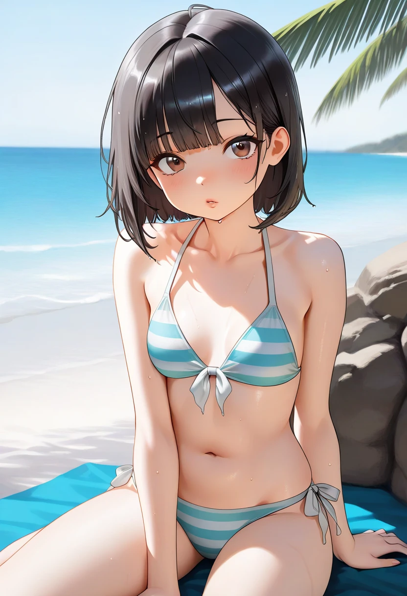 Realista, 1 japonesa、a mature female、O Arco、uma imagem、realista、qualidade superior、adotar、Um rosto detalhado、mare、Antecedentes detalhados、luz solar difusa、profundidade de campos、Bokeh、the bikini