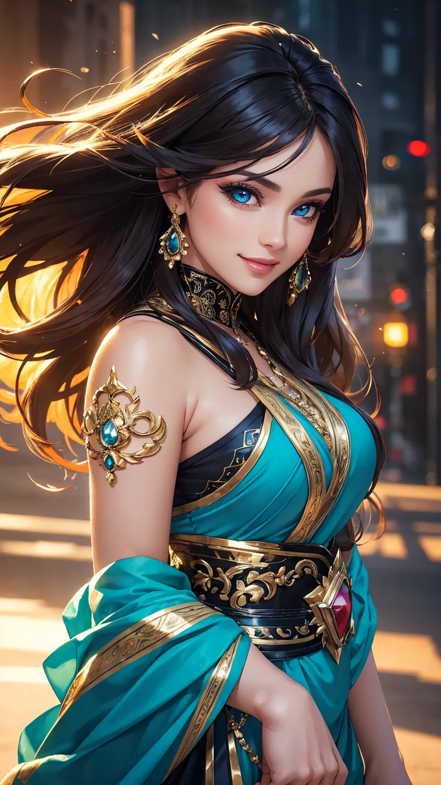 (masterpiece, best quality, highest detailed), highly detailed, photorealistic:. 1.4, UHD, trending on artstation, cute face, most beautiful in the world, long dark hair, (huge ), sky blue Chinese dress sleeveless, sexy figure, sexy pose, seductive body, 