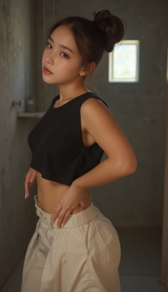 Dark brown hair、Light brown eyes、Japanese actress、 Lady、I am about 40 years old.......、(Intricate details:1.2)、 (Ultra-high resolution:1.2)、Ultra-high resolution、(Finely tuned)、(Detailed facial features)、Hmph、8K resolution、D cup size breasts、Long Hair、Bright terrace room with sunlight streaming in、Large windows、Extravagant space、relax、、,Full body photo、Head to toe shot、Beautiful feet、black　Loose fit openwork T-shirt、Underwear shorts、Beautiful feet、Bright terrace room with sunlight streaming in、she, household items,   (plant:0.8), Fashion Hub, Very detailed, Very detailed, Realistic, Hourglass Shaped Body, Obscene pose,、Messy Hair、Messy ponytail、Leaning against a wall、I cry a lot、tears、Skin is visible through the knit、White floor、White wall、A masterpiece of transparent painting、