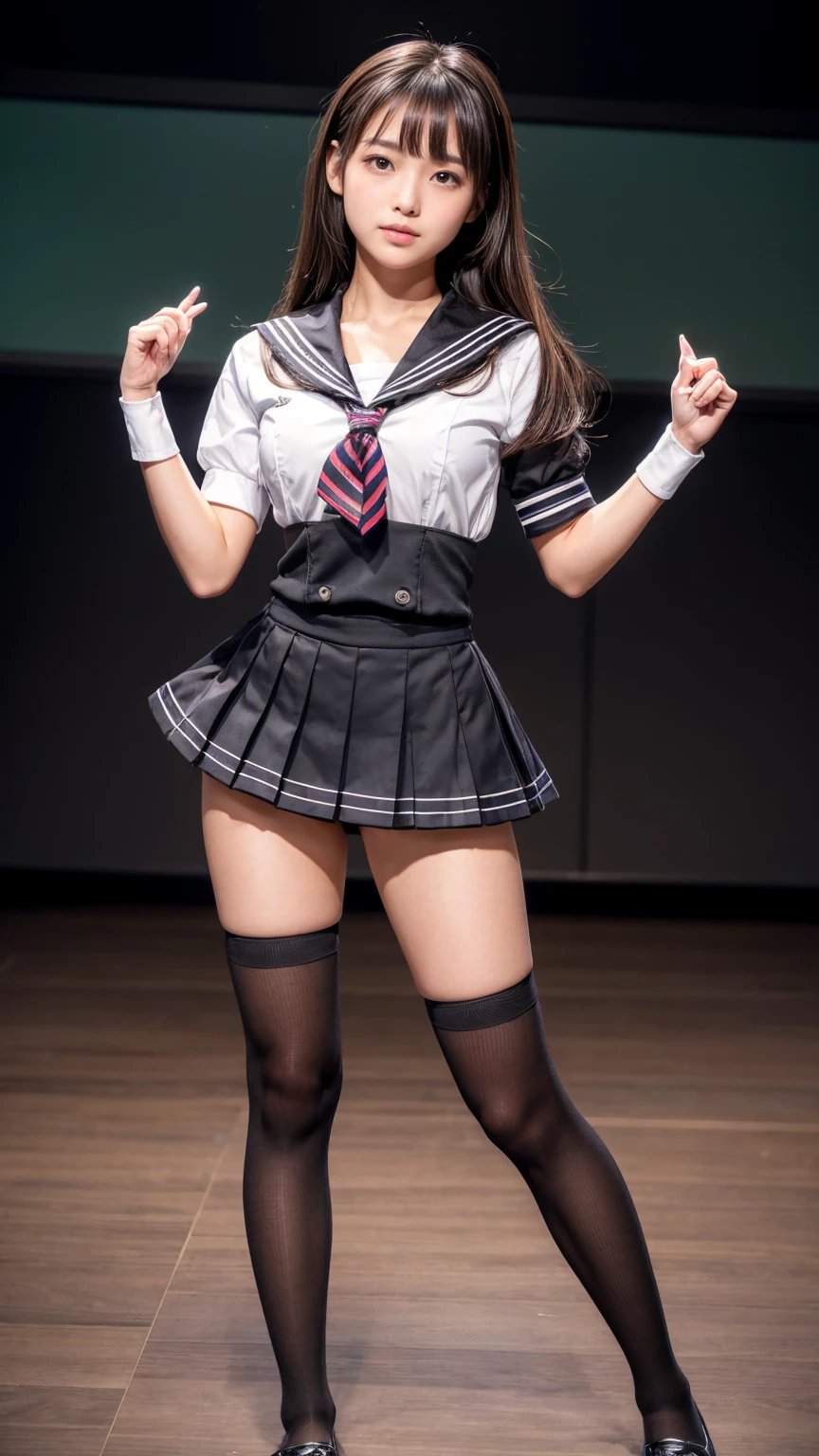 High school girl blazer、 uniform、Red checked knee-length skirt、Long skirt、JK Style、Jacket、smile、((white panties), Knee-high socks、Thigh-high socks、pantyhose、super beauty、Super cute、ennui、Rare beauty、Black Dark Eyeshadow、Good skin glow、Long hair straightener、Fragrant beauty、Stained glass background、Masterpiece、Best Quality、Refers to 5 books、Sweat glistening on chest、Sweat glistening on face、Small breasts、Golden Hair、Age 19 years old、Slightly slim、Mysterious look、Sweating profusely all over the body、A lot of sweat and light on the thighs、Shiny thighs、Plenty of sweat glistening on the thighs、A large amount of sweat glistens on thighs、Gal、Alluring expression、(((Thick thigh)))、spread legs, in a band、Live House Background、Open mouth、Live house scenery, Glamorous live stage、Dynamic Angle、Platform boots、Are standing、Hime cut hair、Gothloli 、from under stage, (((from below))),