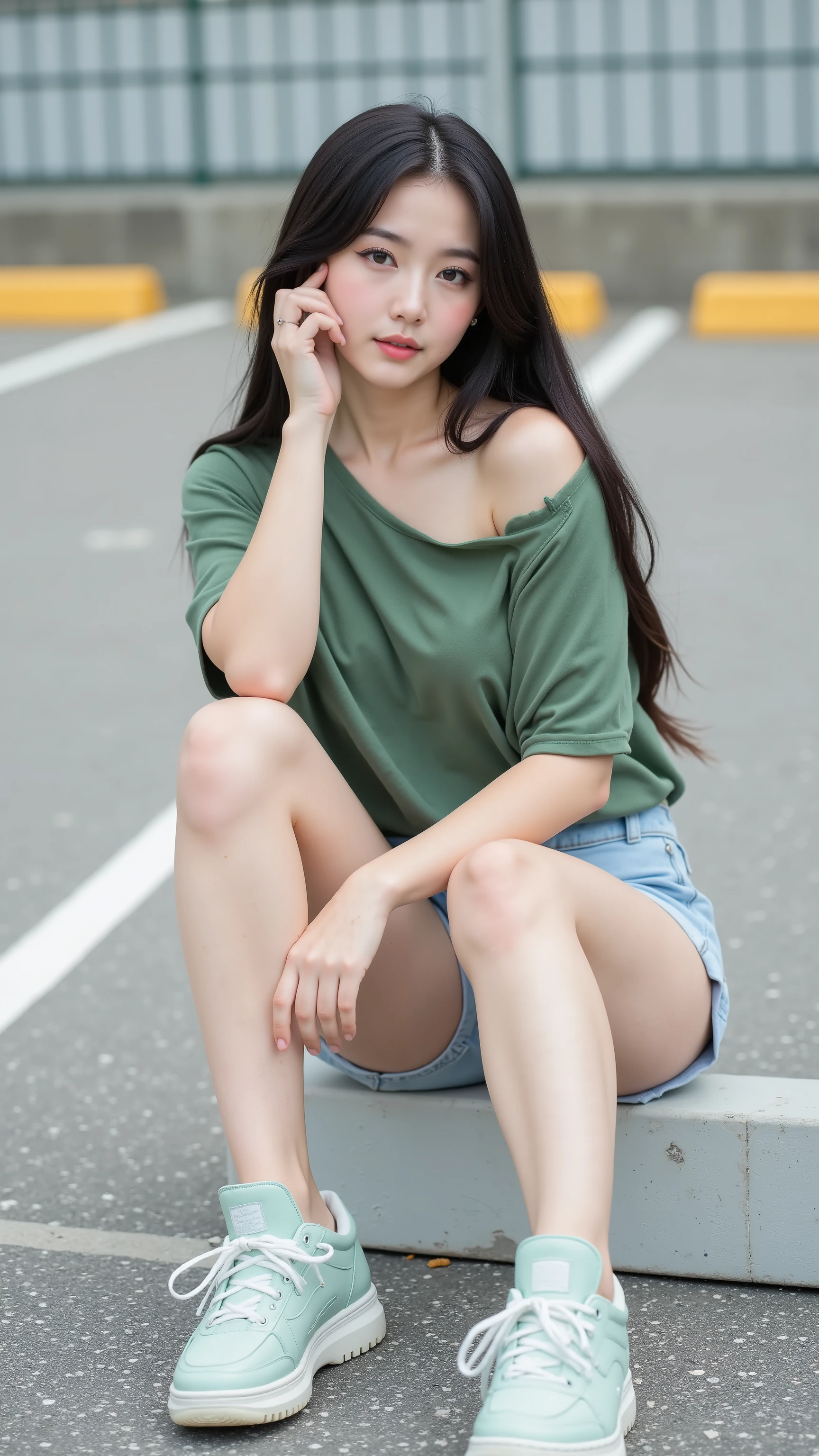 Araffe woman sitting on a bench with her legs crossed - SeaArt AI