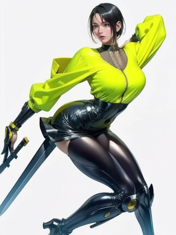 Kda akali, front view, big ass, perfect breast, beautiful, sexy, slim, cute, highly detailed, deep focused image, realistic full-lenght photo, sexy gold jumpsuit