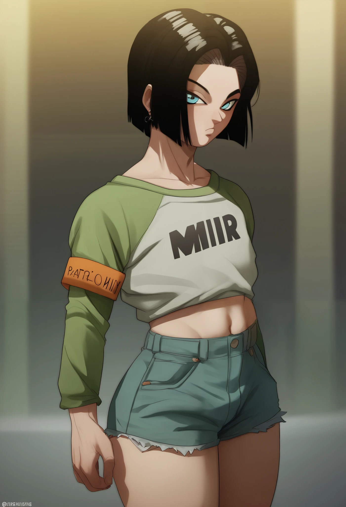 (Xrangerx:1.0),( score_9,score_8_up, android_17, femboy, 1boy, score_7_up:1.4), source_anime, in city, portrait, bootyshorts, wide hips, thick thighs, big ass, looking for a viewer, extremely detailed,