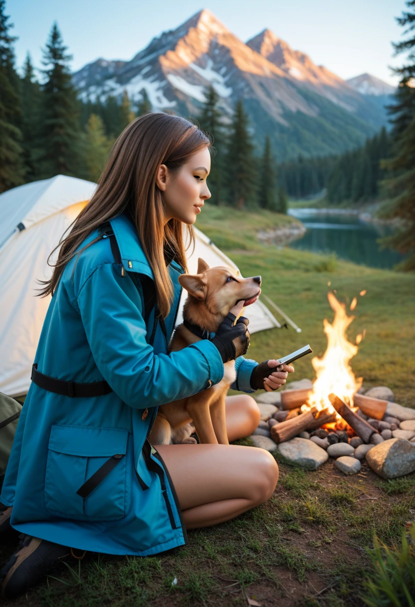 family camping, forest, pet, Time of Day: afternoon Camera: DSLR Lens: Standard zoom lens