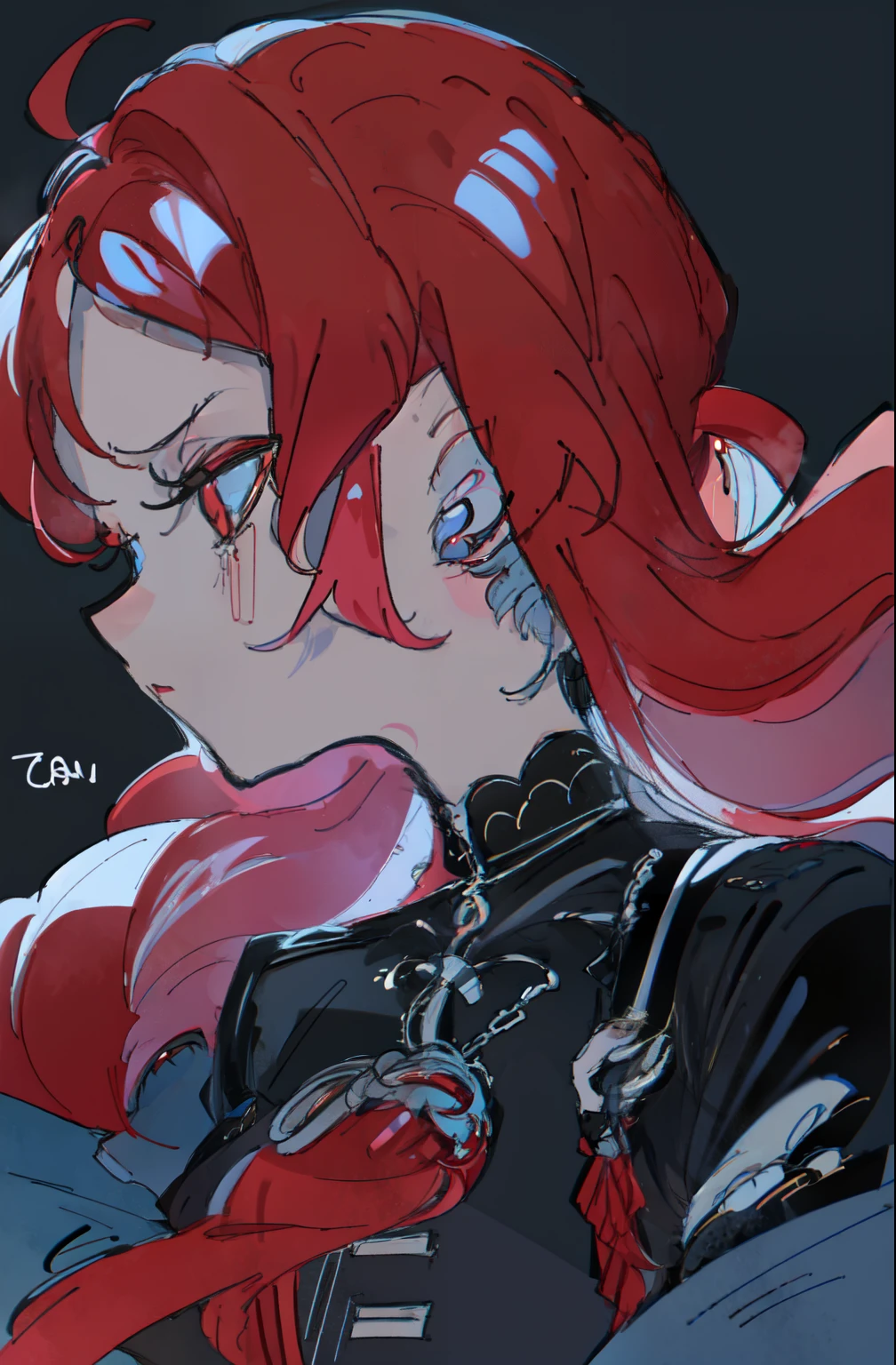 (score_9,score_8_above,score_7_above),1 girl,demon girl,Red hair,Red eyes,Alas,claws,black dress,beautiful_face,