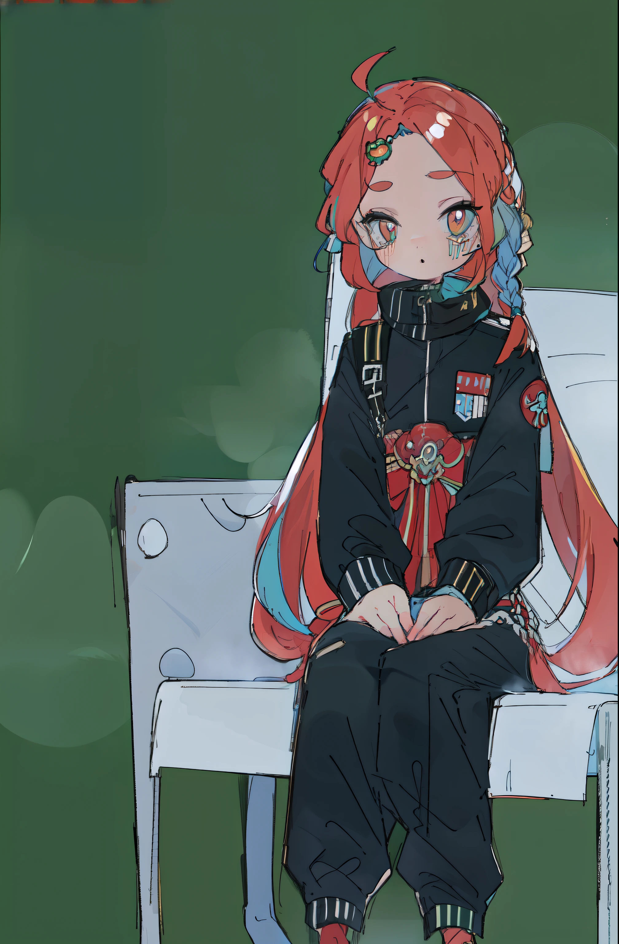 alone, a woman ,( Each foot has five anatomically precise toes ),Two big feet,symmetrical feet,forehead, View of the center sole , Pin 8 , Sit in the chair ,ángulo bajo,barefoot, focus on foot , Perfect pies, black hair, black wide hair ,blows,red horns, Put a patch on your left eye ,green scarf, shark teeth , wide hair, bikini negro, denim shorts , green ribbon on head , Anatomically correct, big breasts(D), maduro, perfect facial features ,alone, x hair Accessories ,