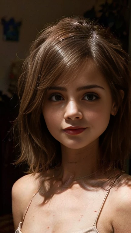 Blythe doll with short wavy brown hair, frickles and brown eyes