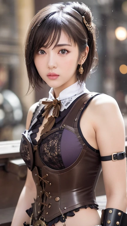 (top-quality, masterpiece: 1.1), (fidelity: 1.4), 1girl in, The upper part of the body, Bery short hair, studio,BDSM,Slave,Black corset,束缚,slavery,Slaves首輪,Slaves,pantiy,bound woman,両手をbound woman, silber hair, Red braid